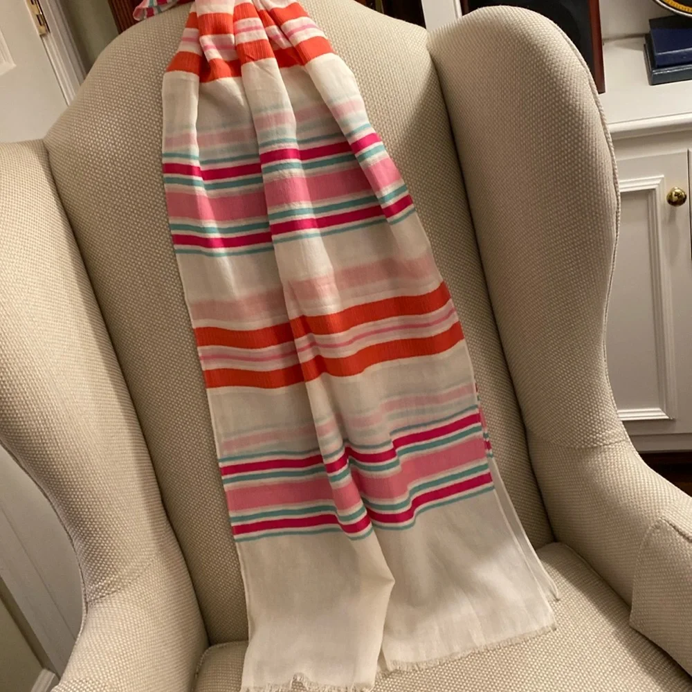 Colorful Pink/ Coral/ Turquoise Striped Oblong Scarf